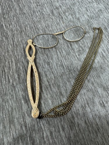 Antique Lorgnette Folding Glasses Society 1/10 12k Gold Gilled Ornate Victorian - Picture 2 of 23