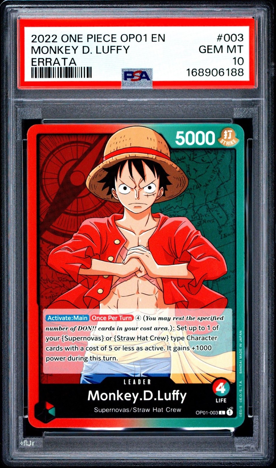One Piece Monkey D Luffy Errata OP01-003 PSA 10 Gem Mint
