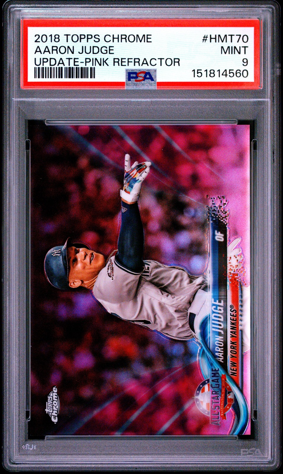 2018 TOPPS CHROME UPDATE PINK REFRACTOR #HMT70 AARON JUDGE PSA 9