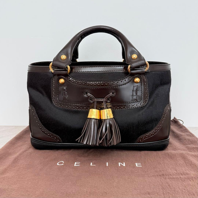 CELINE Calf Hair Boogie Bag Tote Bag Leather Dark Brown Tassel