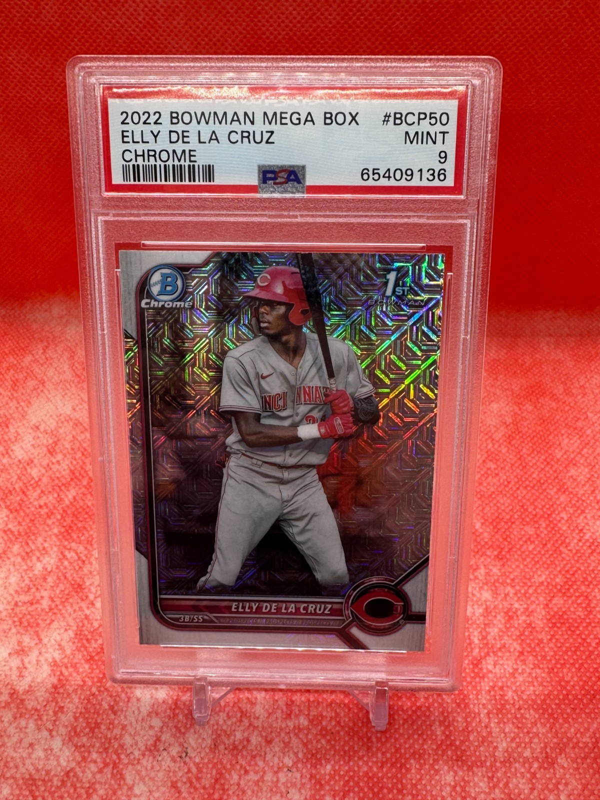 2022 Bowman 1st Chrome Elly De La Cruz PSA 9 Mojo Refractor Mega Box #BCP-50 view 4