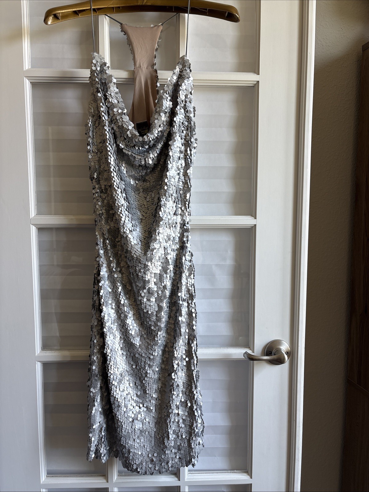Silver Sequin Strappy Sleeveless Mini Bodycon Dress Size S