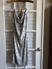 Silver Sequin Strappy Sleeveless Mini Bodycon Dress Size S