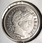 1910 Barber 10C Dime 90% Silver - Very Fine+ Details
