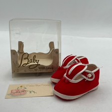 Vintage Felt Baby Booties Boots Shoes New Nos Red Shower Gift Bunny Ear Cute