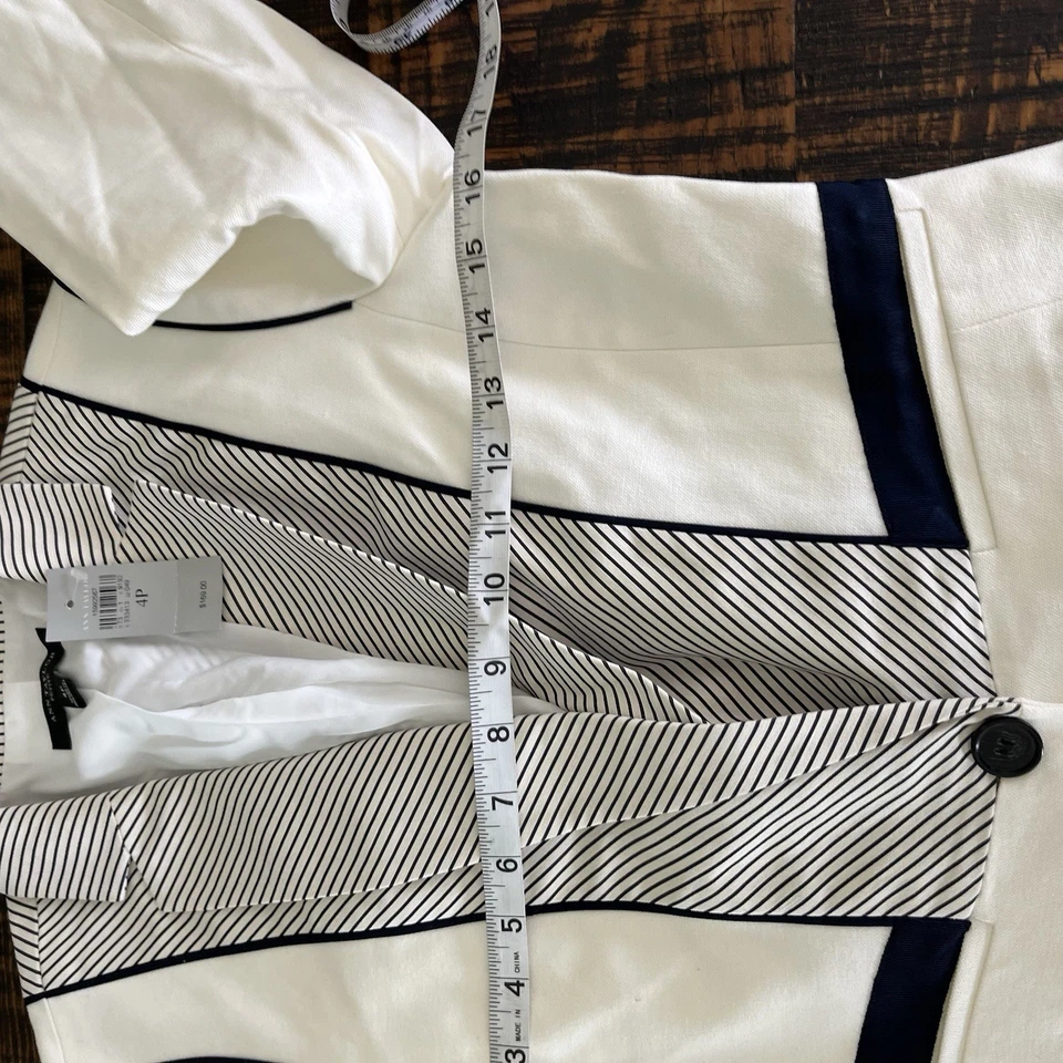 Blazer ANN TAYLOR LOFT Mujer Talla 4 Crema Azul Marino Náutico Preppy Clásico Mínimo Foto 4 de 4