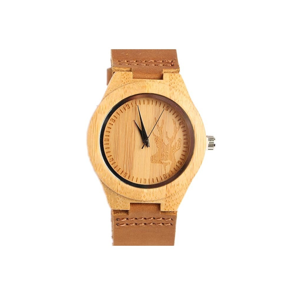 Montre en bois avec tête de cerf marron Hunty : le cadeau idéal pour les passionnés