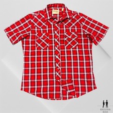 Wrangler Retro Shirt Mens Large Red White Plaid Western Pearl Snap Cowboy