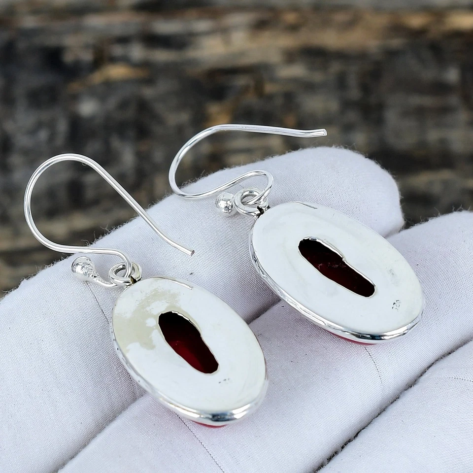 Naturale Corallo Rosso Gemma Artigianale 925 Argento Sterling Gioielli Orecchini - Immagine 4 di 4