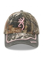 Browning Womens Camo Pink Buckmark Hat Adjustable Hook Loop Strapback