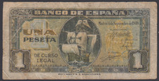 Spain 1 Peseta 04-09-1940  F-VF  P. 122b,   Banknote, Circulated
