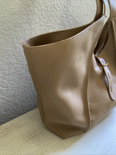 Tasche Le Monde Milan Schulter Handtasche camel beige Kiesel Leder neutral Handarbeit - Bild 4 von 12