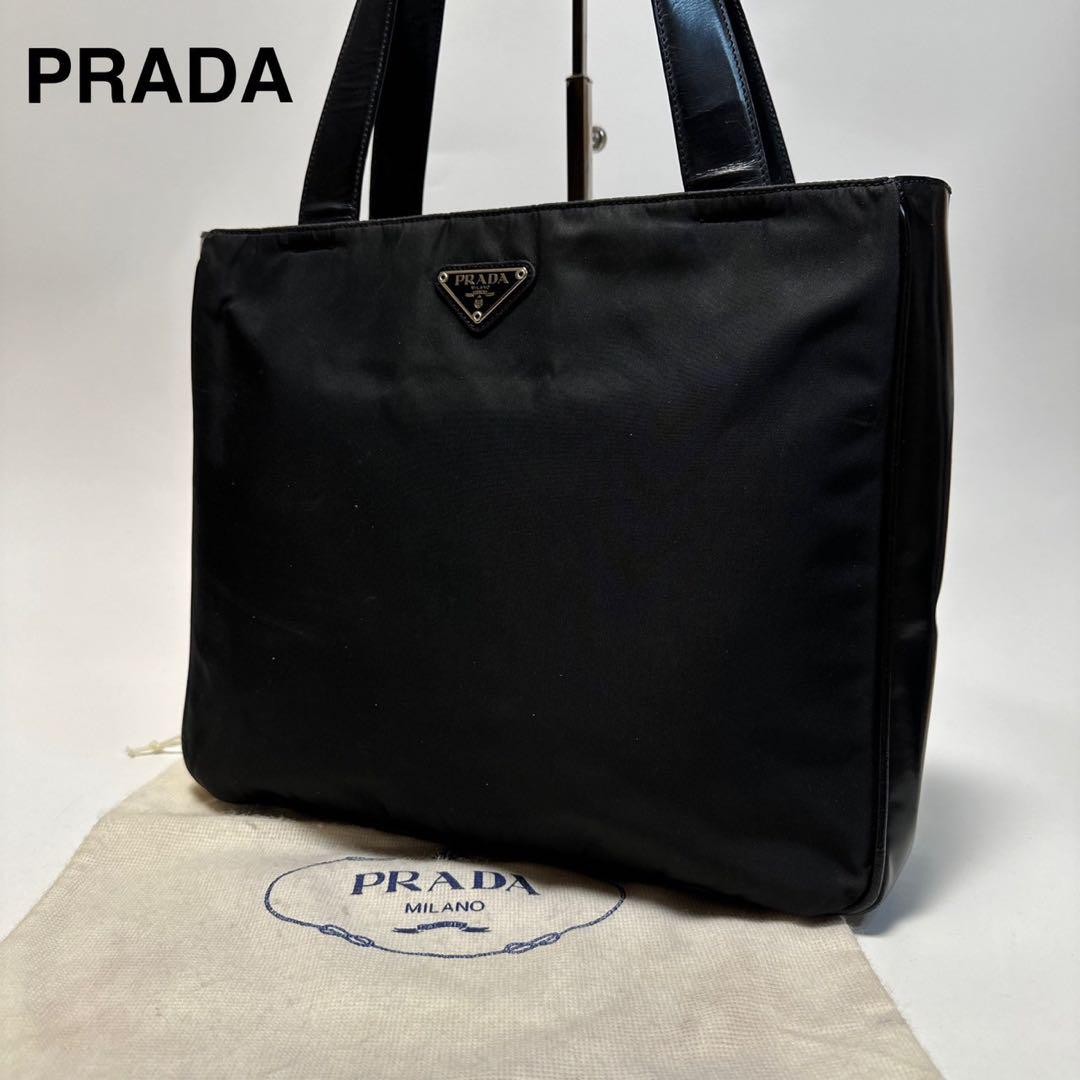 Prada Black Nylon Leather Triangle Logo Handbag Excellent Condition Japan Import