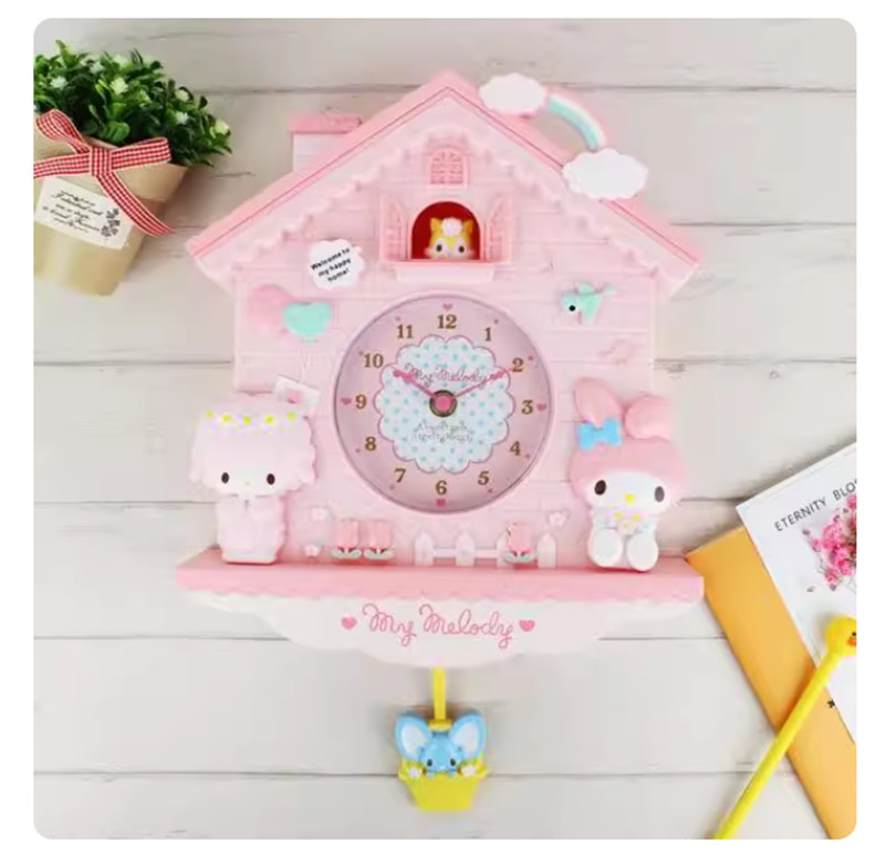 Orologio da parete My Melody Cinnamoroll Little Twin Stars Kawaii cartone animato decorazione casa foto 3