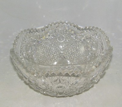 American Brilliant Cut Glass Bowl Incredible Deep Facets Bright Stars Timeless 