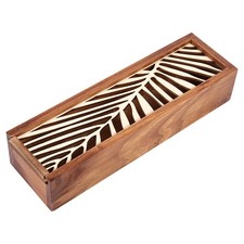 ↑Lace Cut-out Wooden Pencil Case Sundries Storage Box (horizontal Leaf Pattern)