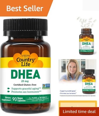 DHEA 25mg, 90  Capsules, Certified Gluten Free, Certified , Non-GMO Verified,