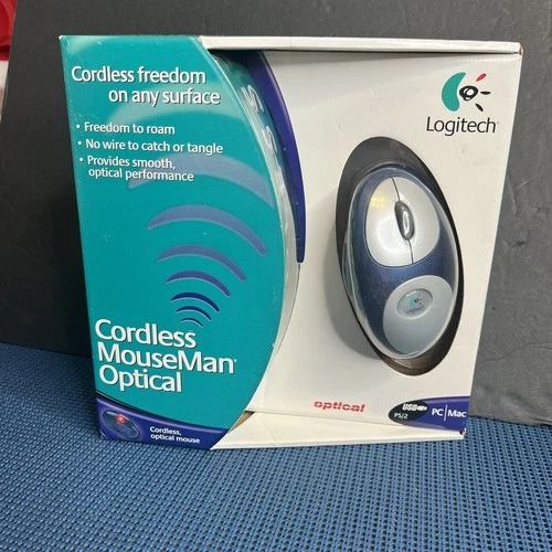 Logitech VTG Cordless MouseMan Optical Mouse PS/2 PC/Mac USB New Old Stock 2001