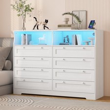 Modern 8 Drawer Dresser ,Wood Dressers & Chests of Drawers with LED Lights