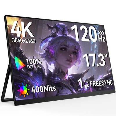 EVICIV 17.3'' 4K 120Hz Portable Gaming Monitor w/USB-C & HDMI For Laptop PS5 Xbox