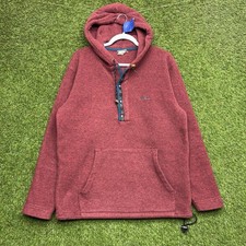 LL Bean Fleece Pullover Mens Medium Quarter Snap Red Outdoor Hiking Sweater