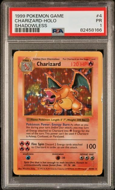 Pokemon PSA 1 Charizard #4 Holo Base Set Shadowless 1999 English