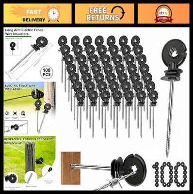 100 PCS Electric Fence Insulators - 5.83'' Screw-in Ring for Wood Posts, Long Arm