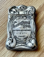 Antique Art Nouveau Travelers Insurance Company Match/Vesta Case Silver 2.5” HTF