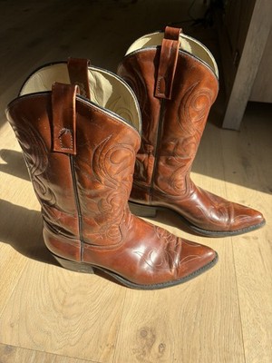 Vintage ACME Cowboy Boots Mens Leather Dress Brown Red Size 10 D Western