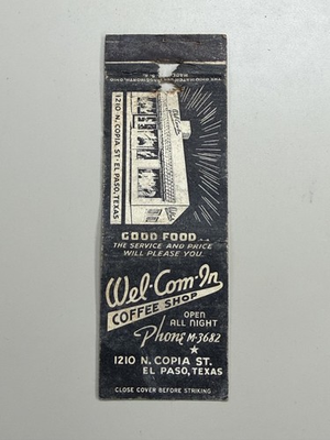 #ad Wel Com In Coffee Shop El Paso Texas Matchbook Cover $2.97