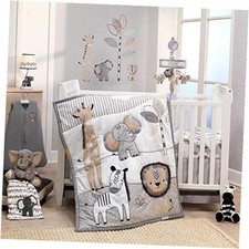 Gray/Tan/White Nursery 6-Piece Baby Crib Bedding Set Jungle Safari