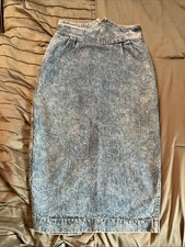 Vintage 80s 90s Pencil Skirt Long Acid Stone Denim S/M USA Western Retro