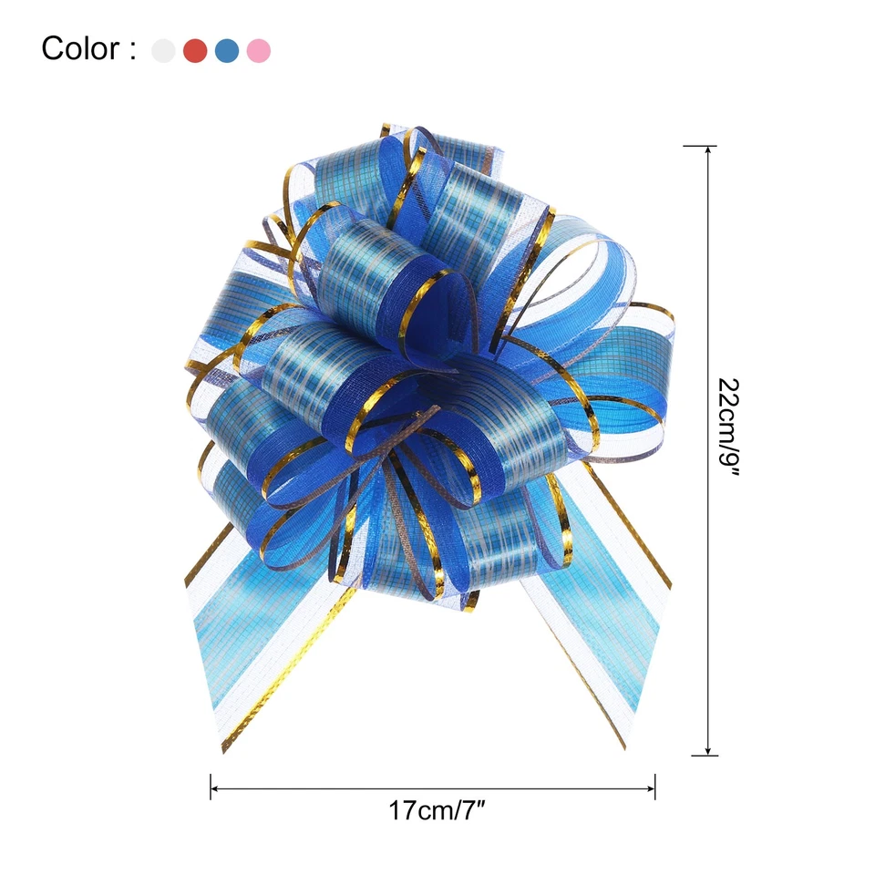 Cinta de envolver arco grande de 9" azul organza/rosa/rojo borgoña/blanco 20 un. Foto 2 de 4