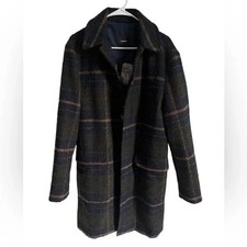 NEW Express Navy Plaid Wool-Blend Topcoat, Size Medium