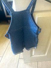 Next Blue Denim Cotton Baby Dungaree One-Piece Rabbit Embroidery 0-3 Months