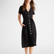 Quince 100% European Linen Button Front Dress Black Size Large Missing belt