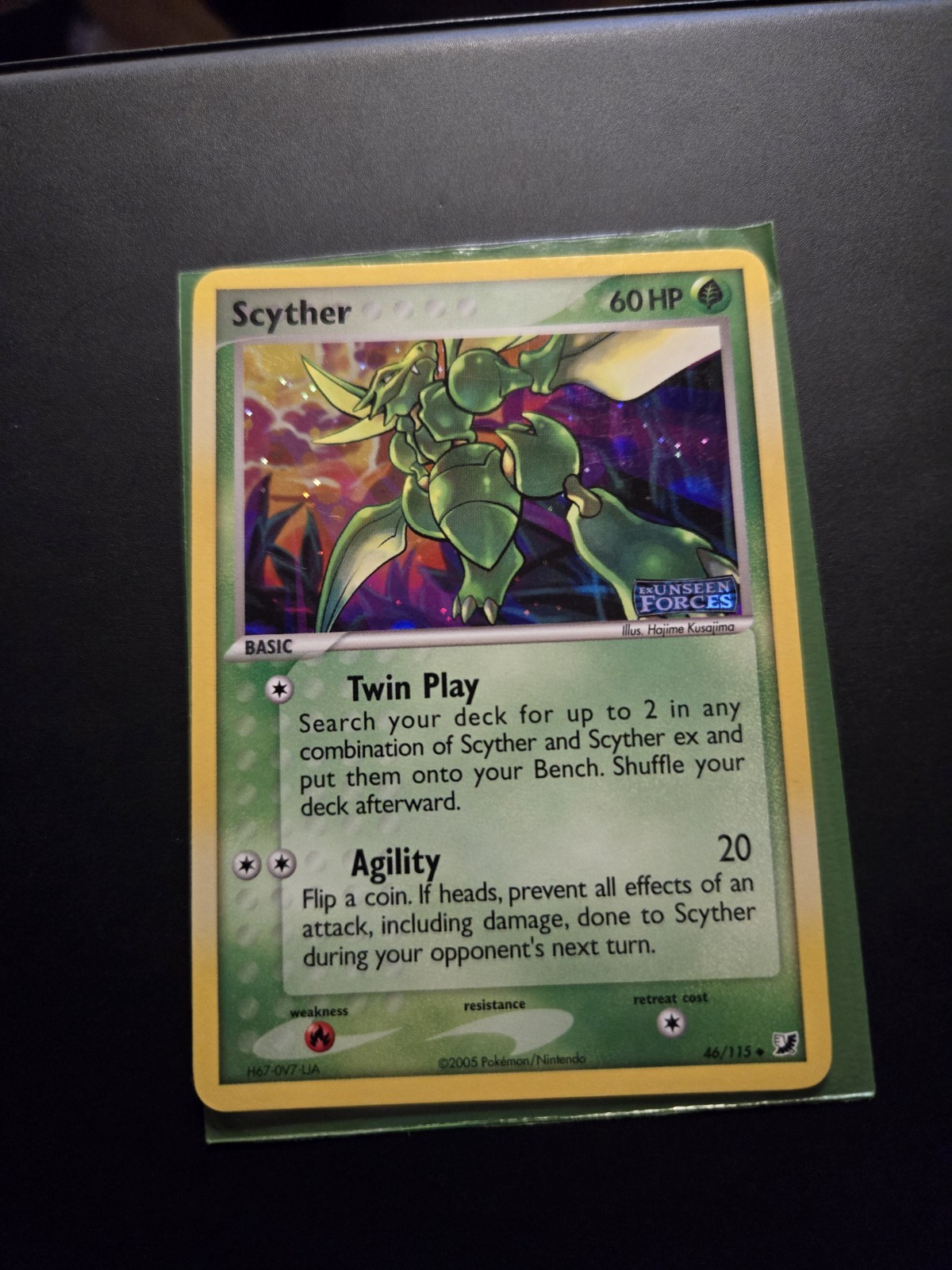 Pokémon Card Scyther 46/115 Unseen Forces Reverse Holo LP Stamp Card