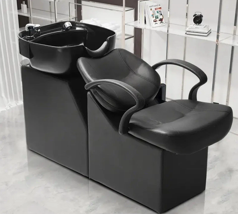 Silla de champú de peluquero de lavado a contracorriente con unidad de fregadero salón spa equipo de belleza Foto 2 de 4