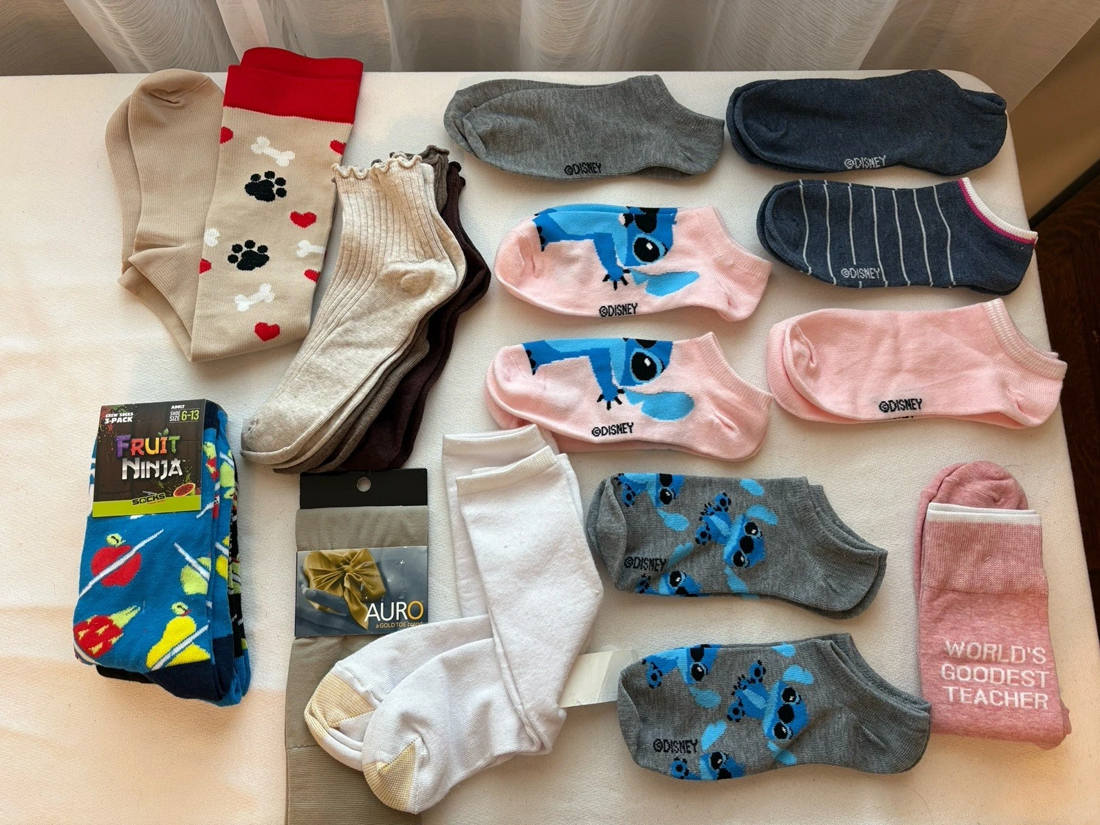 Lot 19 Assorted Ankle Socks Crew Women’s Disney Fruit Ninja Solids Dog READ