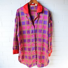 Vintage Victoria's Secret Gold Label Satin Night Sleep Shirt Womens M L Plaid