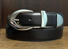 Amanda Smith Black Leather Belt Sz L/30 1-1/8  wide 2 Tone H  ware