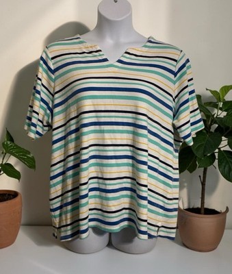 Women Croft&Barrow Blue Striped Cotton Short Sleeve Top Sz 2X