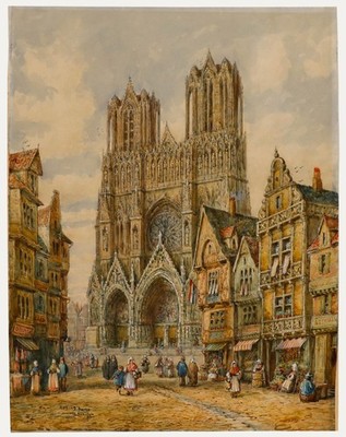 M. Schafer - Aquarell Aus Dem 19. Jahrhundert, Kathedrale Von Reims
