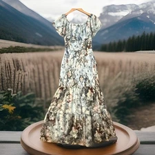 Baltic Born Smocked Floral Maxi Dress Blue Size L Dainty Party Wedding Praire