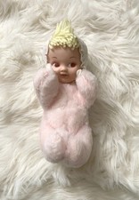 Vintage Eden Baby Pink Rubber Face Yarn Hair Rattle Doll Plush
