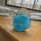 Vintage Hand Blown Art Glass Tropical Fish Paperweight - Murano Style Flowers