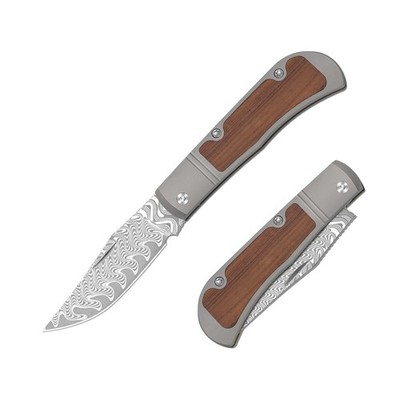 Kizer Trestle Folding Pocket Knife Damascus Blade Titanium & Wood Handle V3761A2