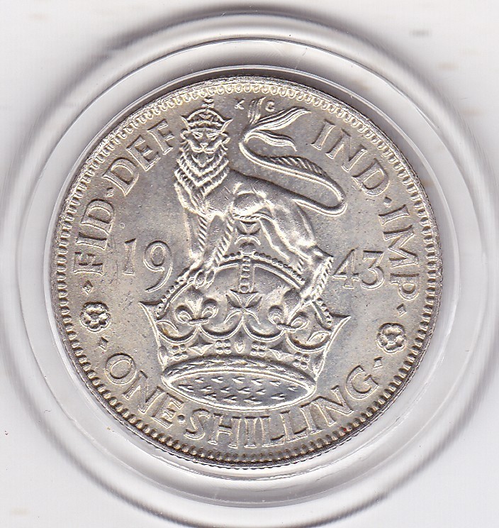 Very  Sharp  1943  E   Silver  (50%)  Coin  Shilling  (1/-) - King  George  6th