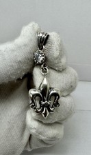 Fleur De Lis Charm Pendant 925 Sterling Silver Solid 7.2g White stone