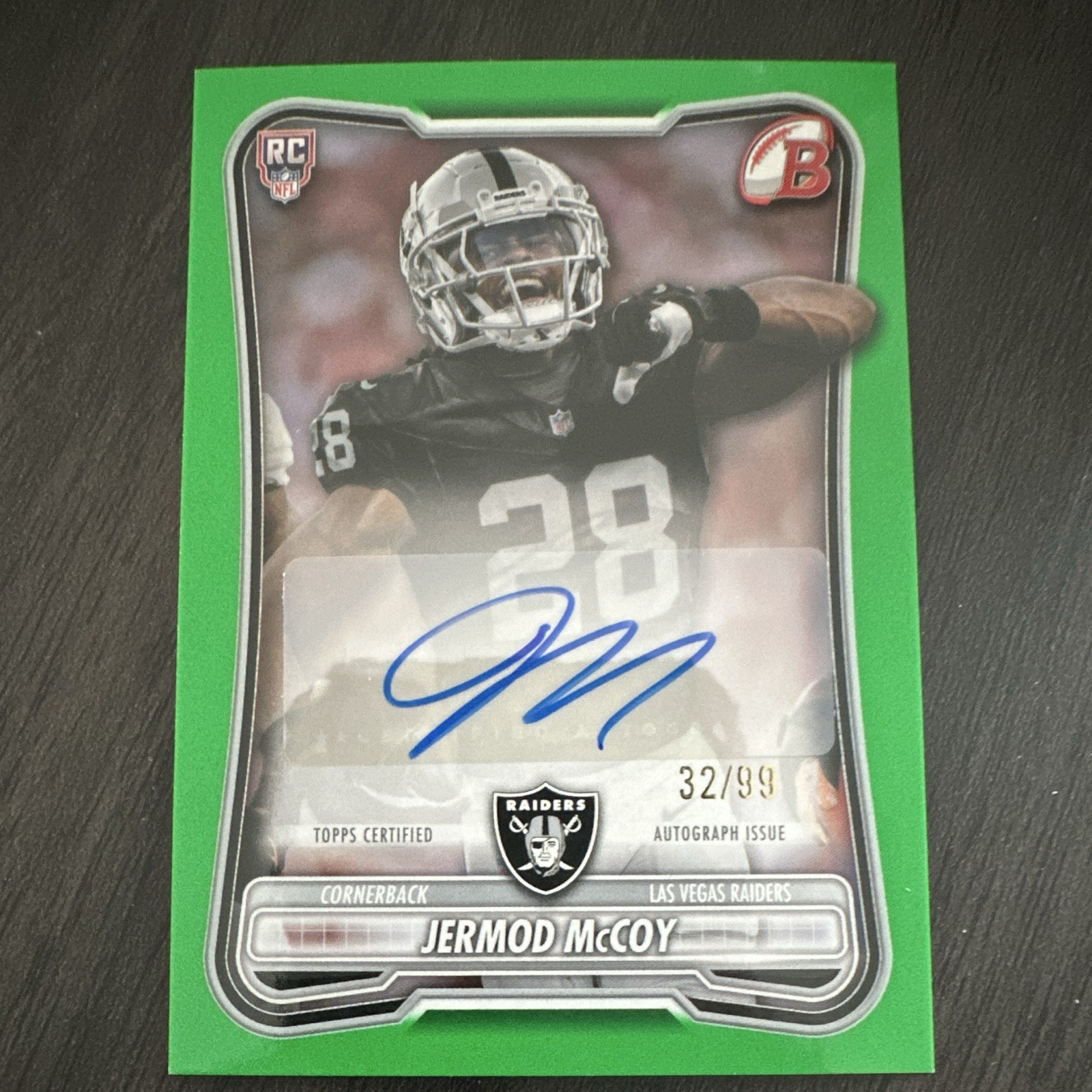 Topps 2026 Bowman Football Jermod McCoy Raiders RC Auto BPRAJM /99